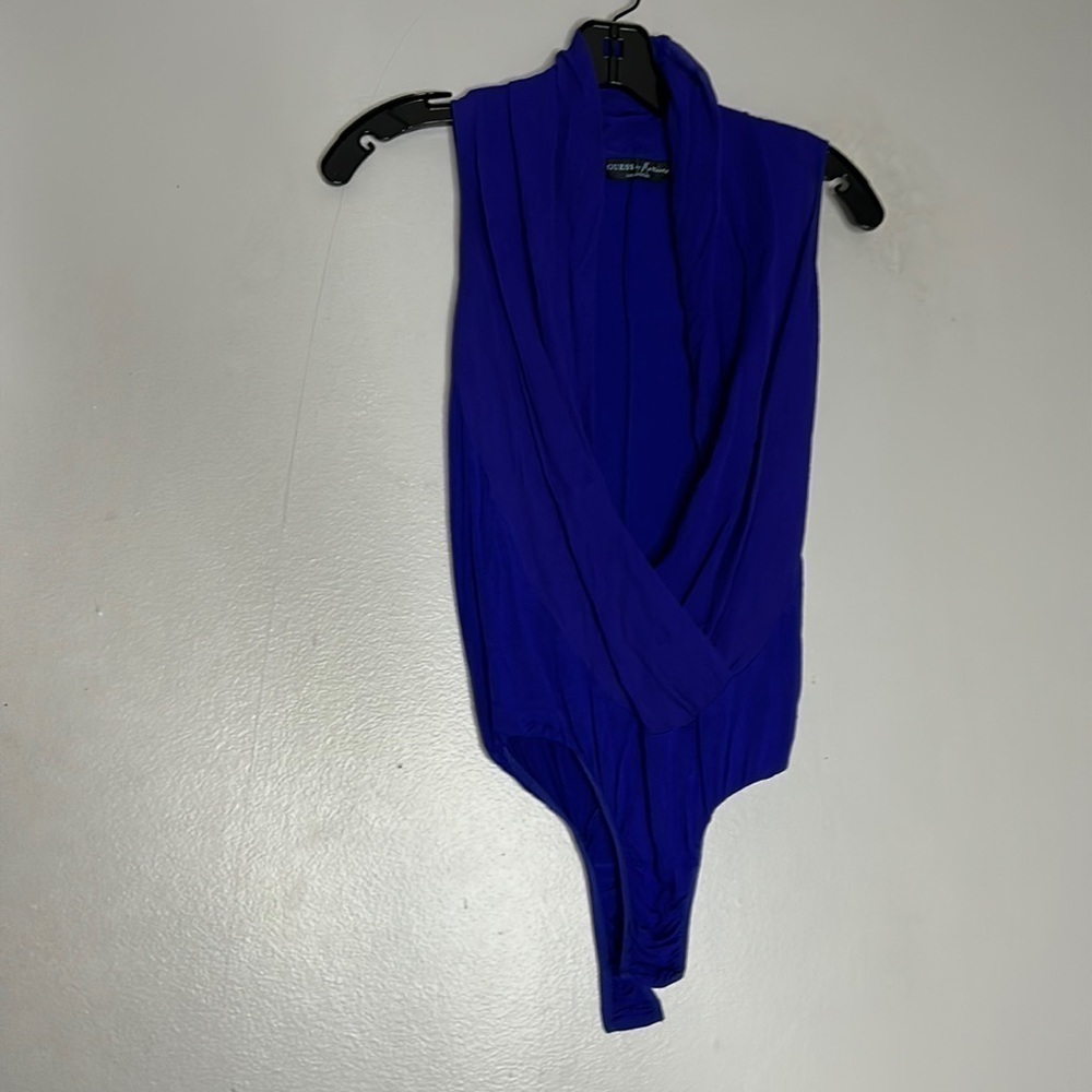 Marciano silk royal blue plunging V-neck woman’s bodysuit size small